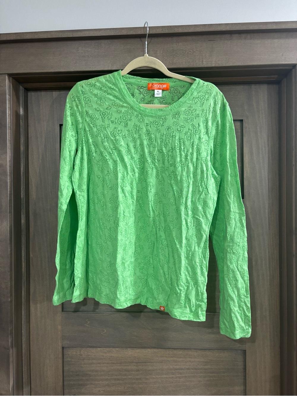 Orage Bright Green Long Sleeve Floral-Texture Tee